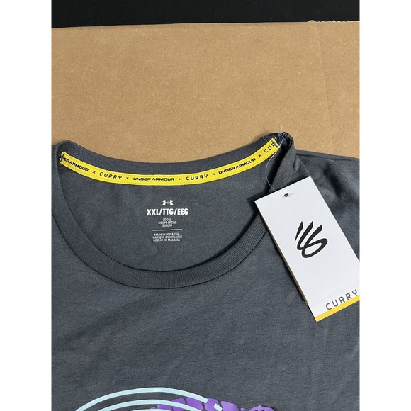 NWT Under Armour Stephen Curry 2XL XXL Adult Shirt Short Sleeve NBA Gray Mens - Picture 2 of 9